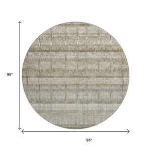 HomeRoots 8' Taupe Gray and Beige Striped Washable Round Rug with UV Protection for Stylish, Durable Living Spaces 652866