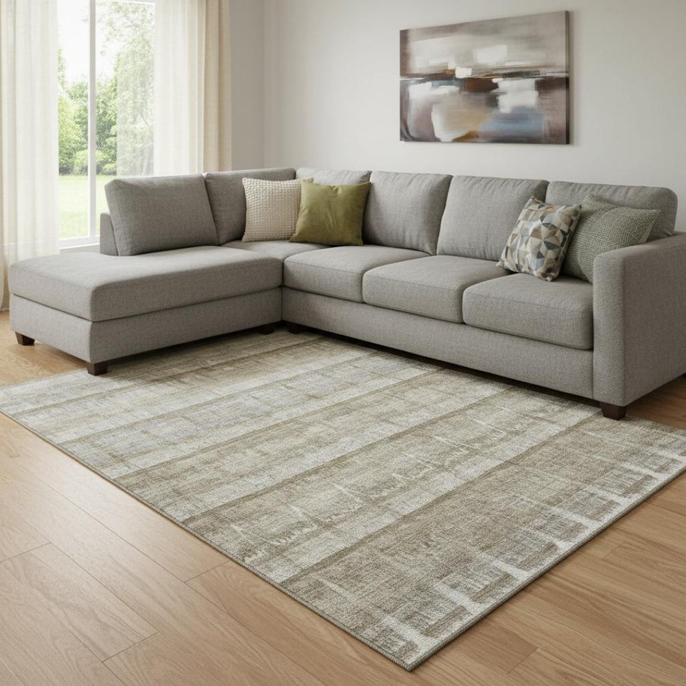 HomeRoots 8' X 10' Stylish Taupe Gray & Beige Striped Washable Area Rug with UV Protection & Durability 652867