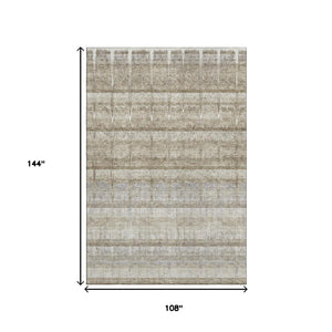 HomeRoots 9' X 12' Taupe Gray & Beige Striped Area Rug - Washable, UV Resistant, Easy Care for All Spaces 652868