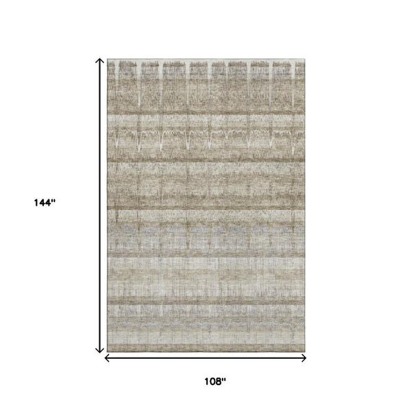 HomeRoots 9' X 12' Taupe Gray & Beige Striped Area Rug - Washable, UV Resistant, Easy Care for All Spaces 652868