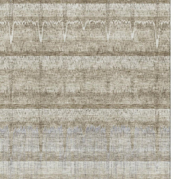 HomeRoots 9' X 12' Taupe Gray & Beige Striped Area Rug - Washable, UV Resistant, Easy Care for All Spaces 652868