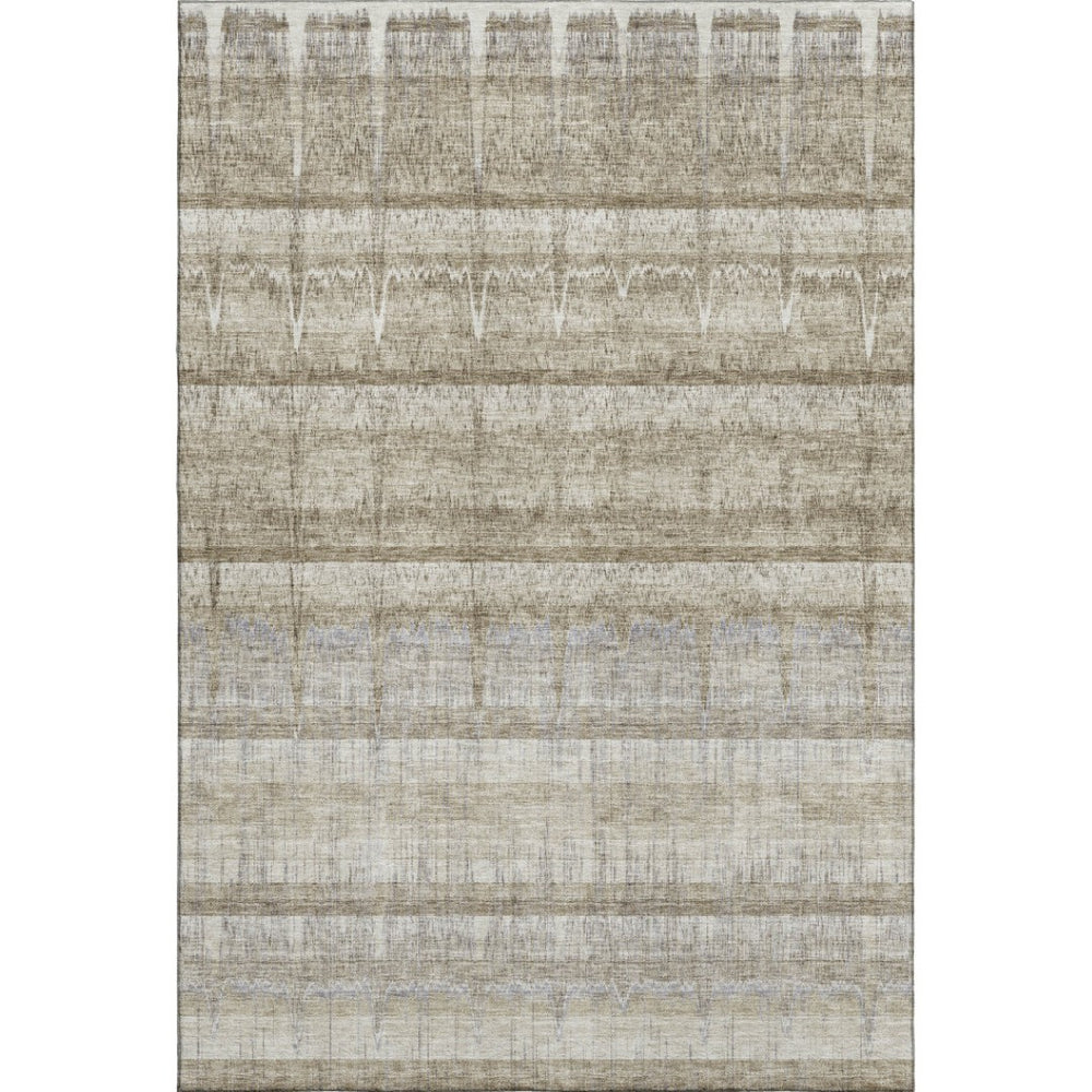 HomeRoots 9' X 12' Taupe Gray & Beige Striped Area Rug - Washable, UV Resistant, Easy Care for All Spaces 652868