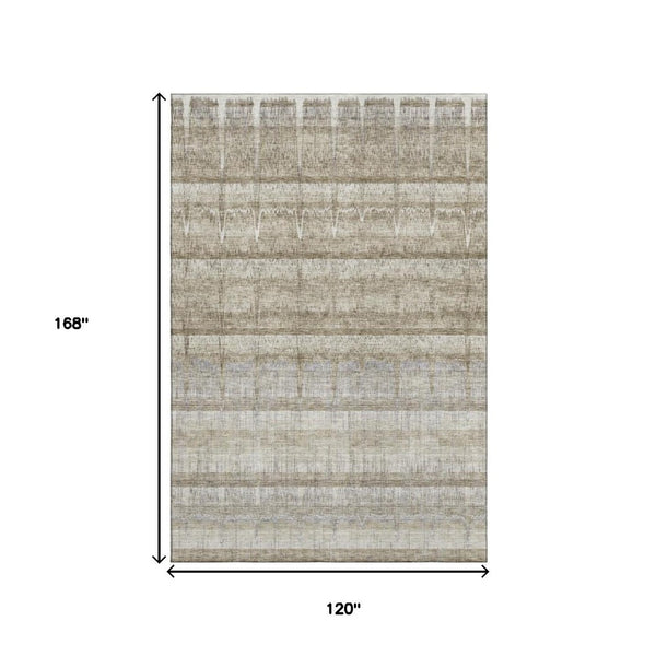 HomeRoots 10' X 14' Stylish Taupe Gray & Beige Striped Washable Area Rug with UV Protection for Active Homes 652869