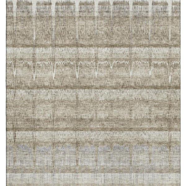 HomeRoots 10' X 14' Stylish Taupe Gray & Beige Striped Washable Area Rug with UV Protection for Active Homes 652869