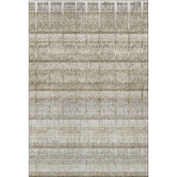 HomeRoots 10' X 14' Stylish Taupe Gray & Beige Striped Washable Area Rug with UV Protection for Active Homes 652869