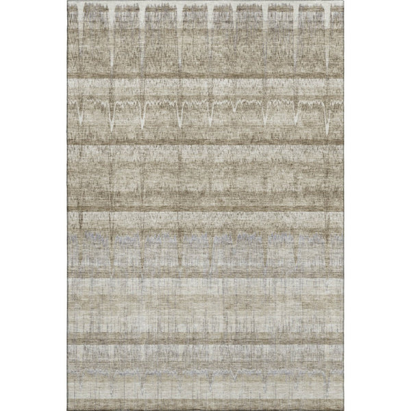 HomeRoots 10' X 14' Stylish Taupe Gray & Beige Striped Washable Area Rug with UV Protection for Active Homes 652869