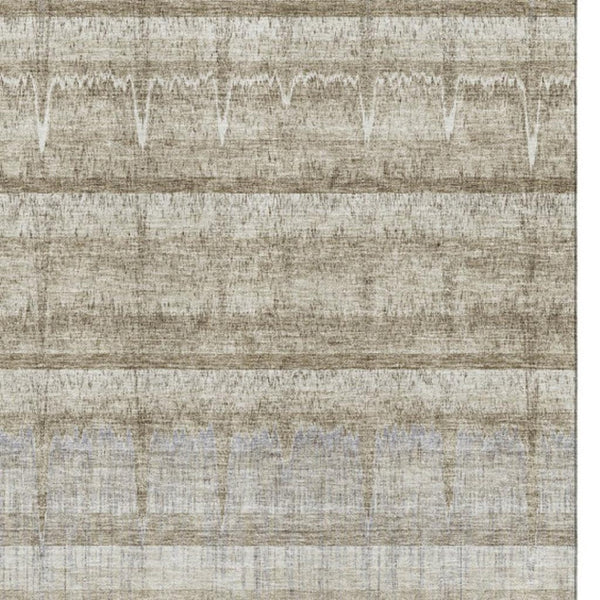HomeRoots 10' X 14' Stylish Taupe Gray & Beige Striped Washable Area Rug with UV Protection for Active Homes 652869