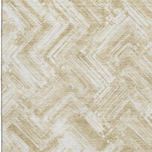 HomeRoots 5' X 8' Beige and Ivory Chevron Area Rug - Washable, UV Protected, Stain Resistant for Busy Homes 652871