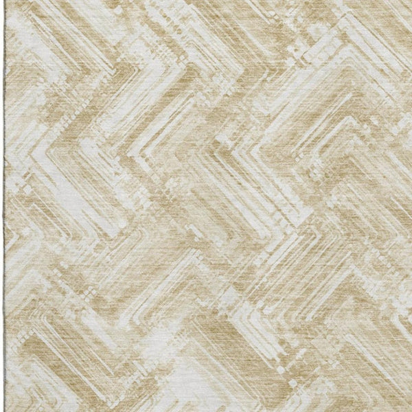 HomeRoots 5' X 8' Beige and Ivory Chevron Area Rug - Washable, UV Protected, Stain Resistant for Busy Homes 652871