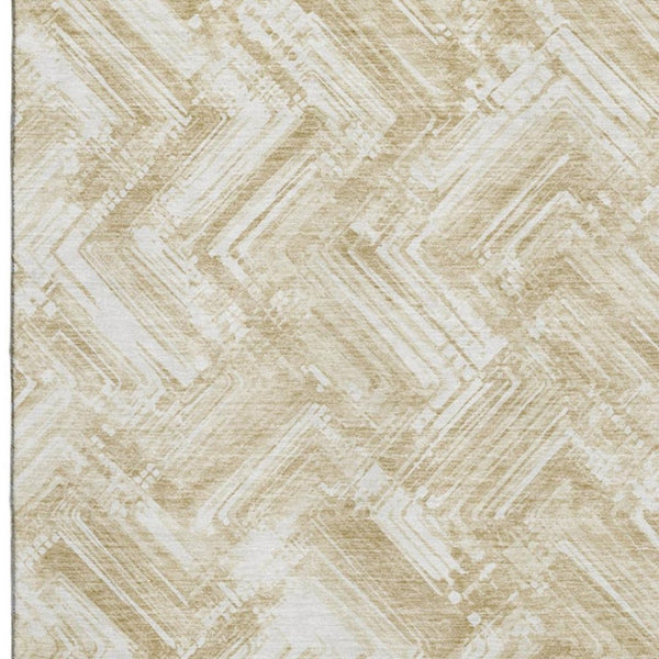 HomeRoots 5' X 8' Beige and Ivory Chevron Area Rug - Washable, UV Protected, Stain Resistant for Busy Homes 652871