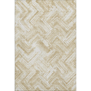 HomeRoots 8' X 10' Beige And Ivory Chevron Area Rug - Durable, Washable, UV-Protected for High-Traffic Spaces 652873
