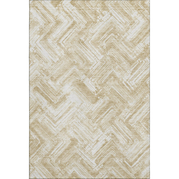 HomeRoots 8' X 10' Beige And Ivory Chevron Area Rug - Durable, Washable, UV-Protected for High-Traffic Spaces 652873