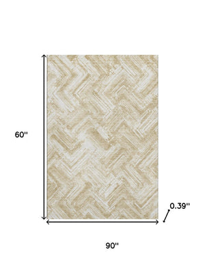 HomeRoots 8' X 10' Beige And Ivory Chevron Area Rug - Durable, Washable, UV-Protected for High-Traffic Spaces 652873