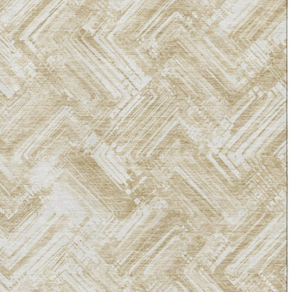 HomeRoots 8' X 10' Beige And Ivory Chevron Area Rug - Durable, Washable, UV-Protected for High-Traffic Spaces 652873