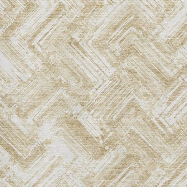 HomeRoots 9' X 12' Beige And Ivory Chevron Washable Area Rug - Soft, Stain-Resistant, UV Protected Design! 652874