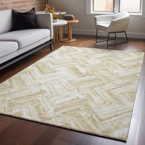 HomeRoots 10' Beige & Ivory Chevron Area Rug - Washable, UV Protected, Durable for Homes with Kids & Pets! 652875