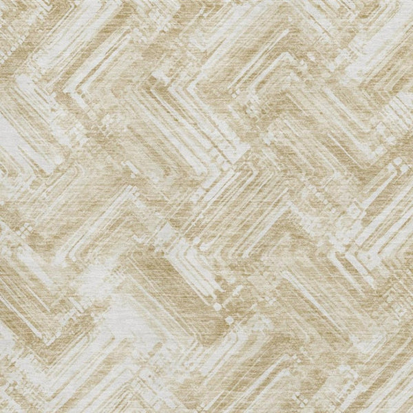 HomeRoots 10' Beige & Ivory Chevron Area Rug - Washable, UV Protected, Durable for Homes with Kids & Pets! 652875