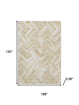 HomeRoots 10' Beige & Ivory Chevron Area Rug - Washable, UV Protected, Durable for Homes with Kids & Pets! 652875