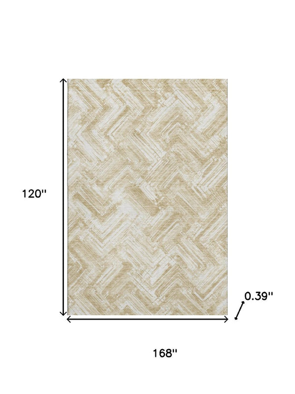 HomeRoots 10' Beige & Ivory Chevron Area Rug - Washable, UV Protected, Durable for Homes with Kids & Pets! 652875