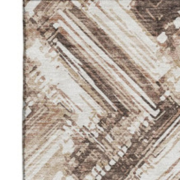 HomeRoots 5' X 8' Brown And Ivory Chevron Area Rug - Washable, Stain-Resistant, UV Protected for Everyday Living 652877
