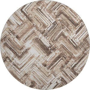 HomeRoots 8' Brown and Ivory Chevron Washable Round Rug - Stylish, Durable, UV-Protected for High-Traffic Areas 652878