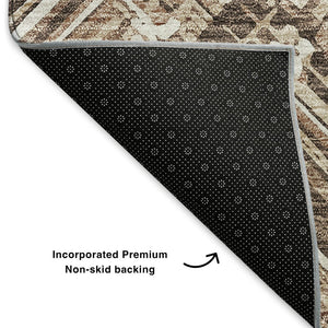 HomeRoots 8' Brown and Ivory Chevron Washable Round Rug - Stylish, Durable, UV-Protected for High-Traffic Areas 652878