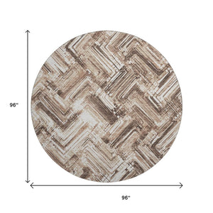 HomeRoots 8' Brown and Ivory Chevron Washable Round Rug - Stylish, Durable, UV-Protected for High-Traffic Areas 652878