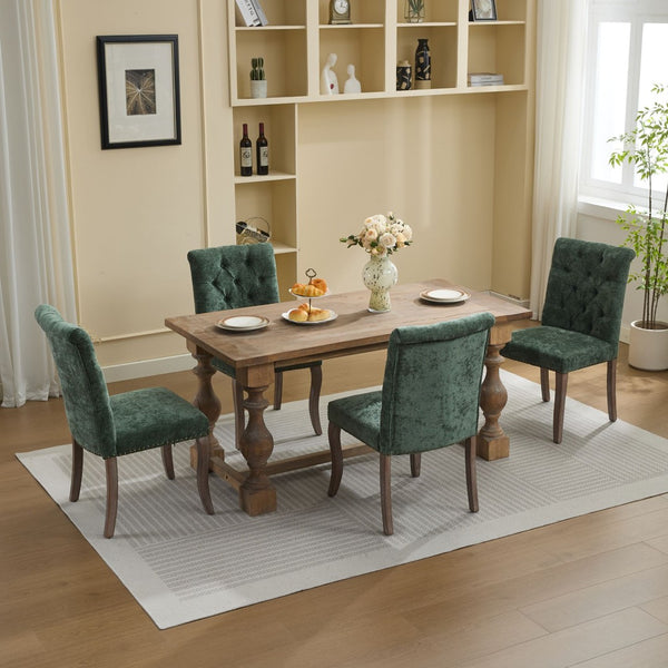 English Elm Upholstered Chenille Tufted Dining Chairs Set of 2 with Curved Wood Legs Club Style Olive Green W1143P457782