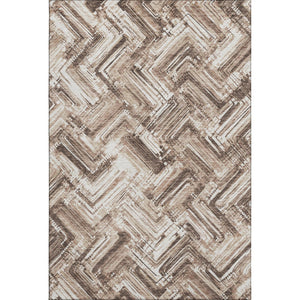 HomeRoots 8' X 10' Stylish Brown and Ivory Chevron Area Rug – Durable, Washable, UV-Protected for Modern Homes 652879