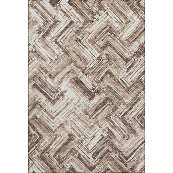 HomeRoots 8' X 10' Stylish Brown and Ivory Chevron Area Rug – Durable, Washable, UV-Protected for Modern Homes 652879