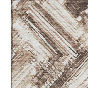 HomeRoots 8' X 10' Stylish Brown and Ivory Chevron Area Rug – Durable, Washable, UV-Protected for Modern Homes 652879