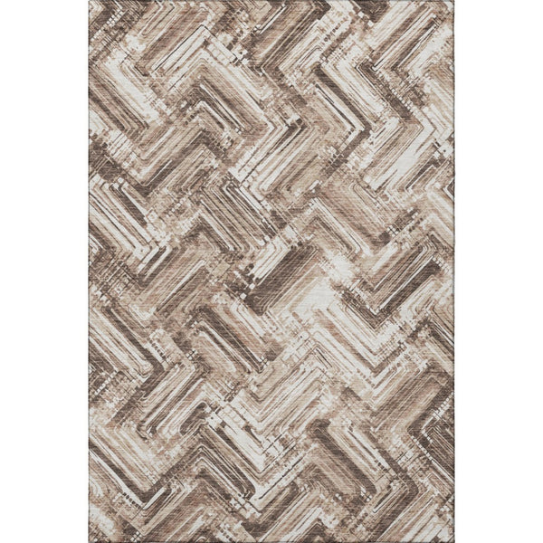 HomeRoots 9' X 12' Brown And Ivory Chevron Area Rug – Washable, UV-Protected, Stain-Resistant for High Traffic Areas 652880