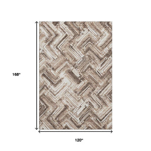 HomeRoots 10' X 14' Brown and Ivory Chevron Washable Area Rug - Stylish, Durable, UV-Protected for Any Space 652881