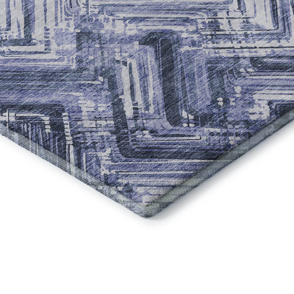 HomeRoots 5' X 8' Chevron Area Rug in Blue & Ivory - Washable, UV-Protected, Durable for High-Traffic Homes 652883