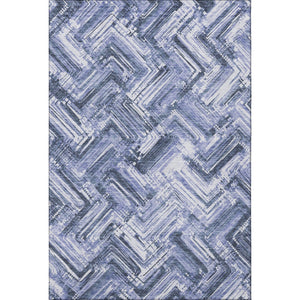 HomeRoots 5' X 8' Chevron Area Rug in Blue & Ivory - Washable, UV-Protected, Durable for High-Traffic Homes 652883