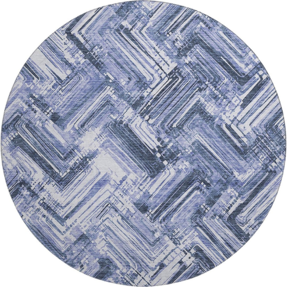 HomeRoots 8' Blue And Ivory Chevron Round Rug - Stylish, Washable, UV-Protected for High-Traffic Areas! 652884
