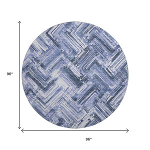 HomeRoots 8' Blue And Ivory Chevron Round Rug - Stylish, Washable, UV-Protected for High-Traffic Areas! 652884