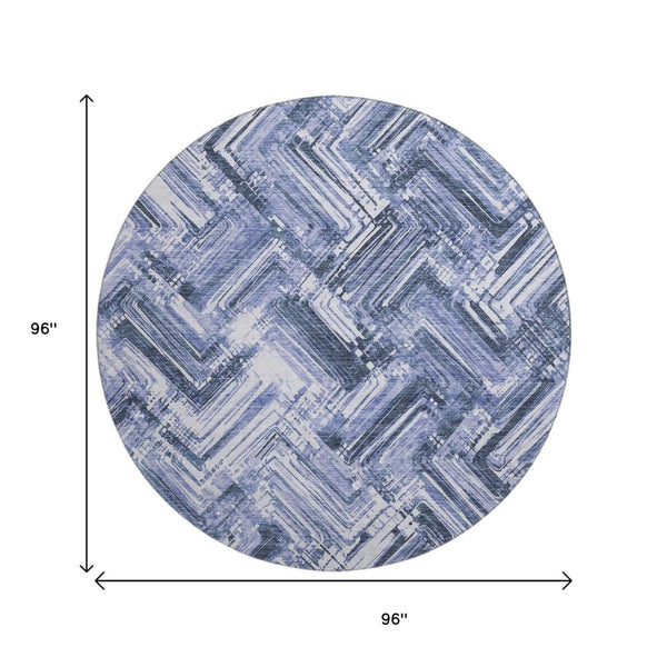 HomeRoots 8' Blue And Ivory Chevron Round Rug - Stylish, Washable, UV-Protected for High-Traffic Areas! 652884