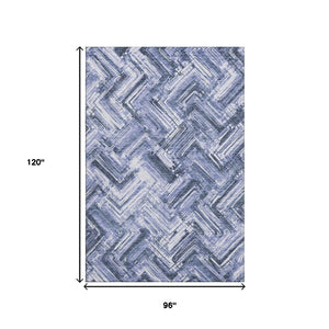 HomeRoots 8' X 10' Stylish Blue & Ivory Chevron Area Rug - Washable, UV-Protected, Ideal for High-Traffic Homes 652885