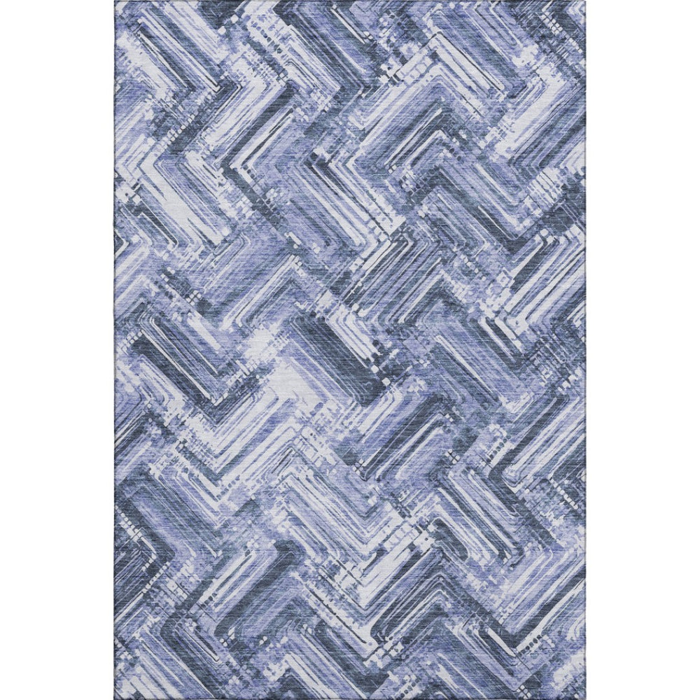 HomeRoots 8' X 10' Stylish Blue & Ivory Chevron Area Rug - Washable, UV-Protected, Ideal for High-Traffic Homes 652885
