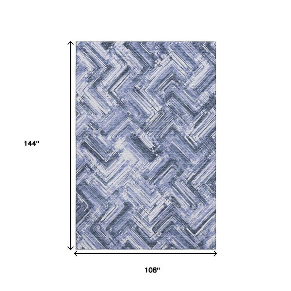 HomeRoots 9' X 12' Blue And Ivory Chevron Area Rug - Durable, Washable, UV-Protected Design for Modern Spaces 652886