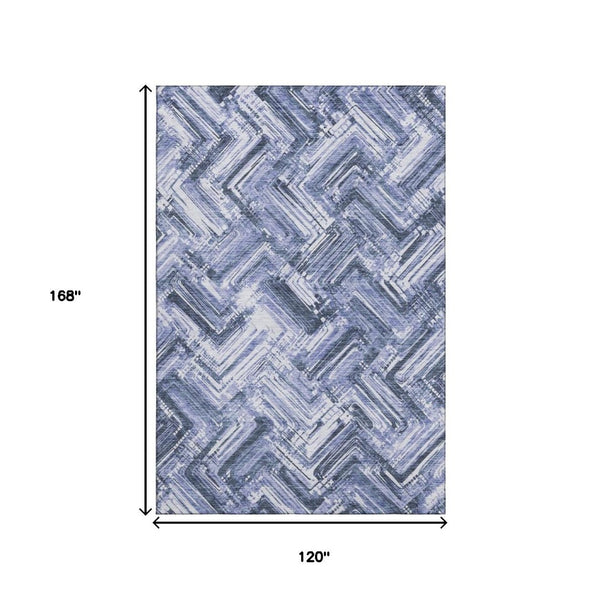 HomeRoots 10' Blue and Ivory Chevron Area Rug – Washable, UV Protected, Stain Resistant for High-Traffic Spaces 652887