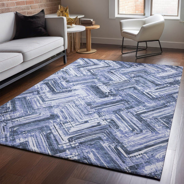 HomeRoots 10' Blue and Ivory Chevron Area Rug – Washable, UV Protected, Stain Resistant for High-Traffic Spaces 652887