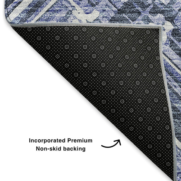 HomeRoots 10' Blue and Ivory Chevron Area Rug – Washable, UV Protected, Stain Resistant for High-Traffic Spaces 652887