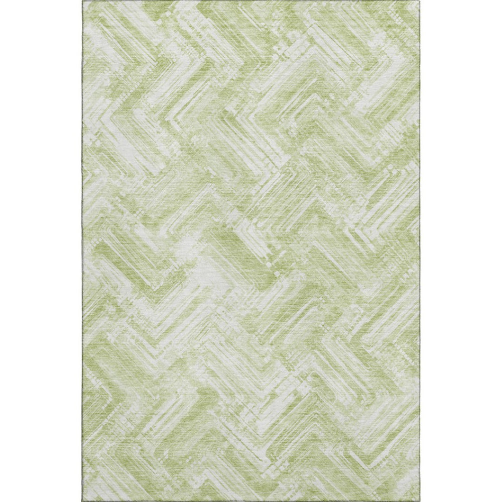 HomeRoots 5' X 8' Green and Ivory Chevron Area Rug – Stylish, Washable, UV Protected for High-Traffic Spaces 652889