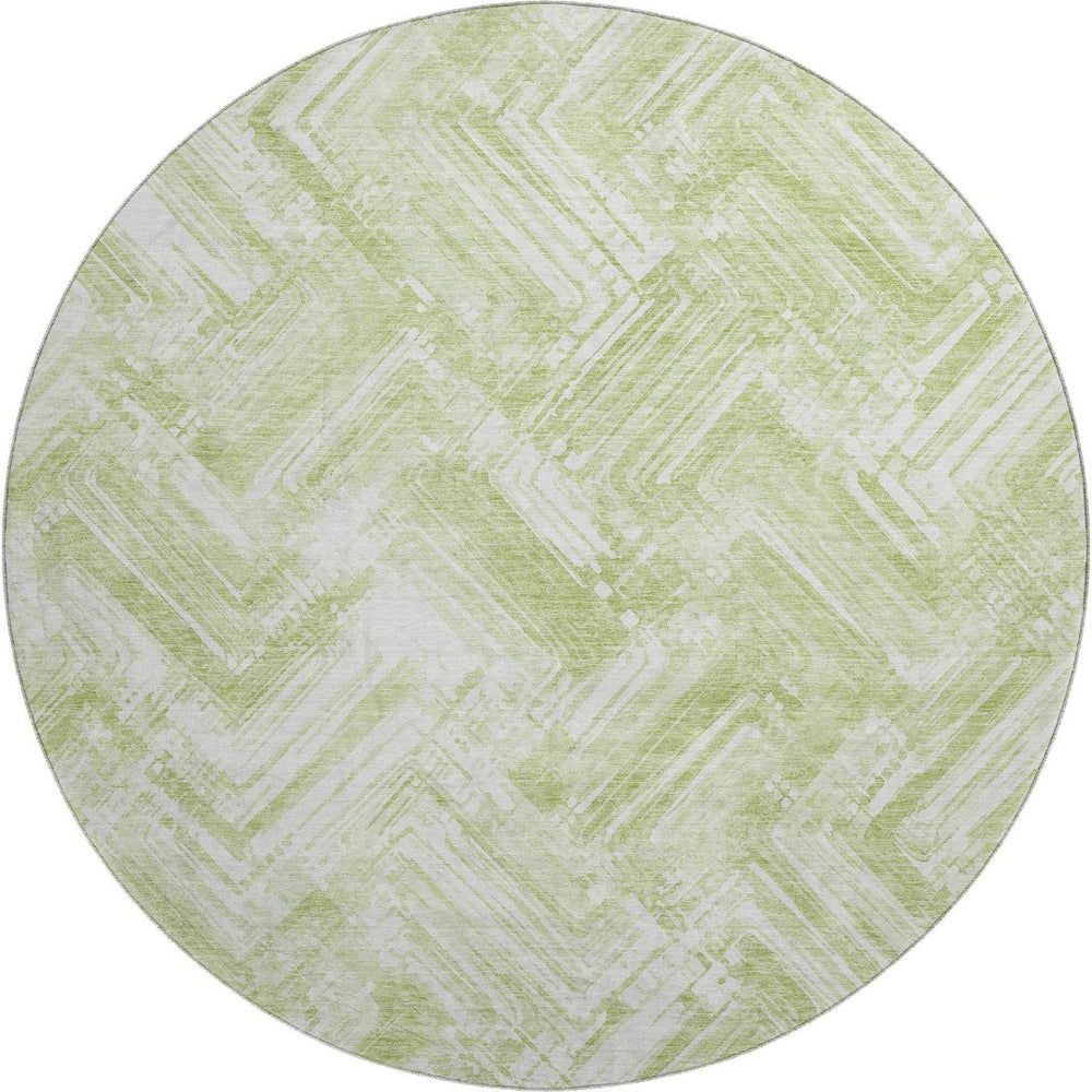 HomeRoots 8' Green and Ivory Chevron Round Rug - Washable, UV Protected, Durable Design for Modern Living Spaces 652890