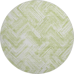 HomeRoots 8' Green and Ivory Chevron Round Rug - Washable, UV Protected, Durable Design for Modern Living Spaces 652890
