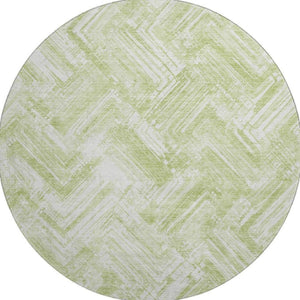 HomeRoots 8' Green and Ivory Chevron Round Rug - Washable, UV Protected, Durable Design for Modern Living Spaces 652890