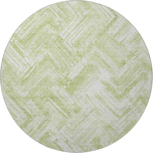 HomeRoots 8' Green and Ivory Chevron Round Rug - Washable, UV Protected, Durable Design for Modern Living Spaces 652890