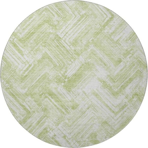 HomeRoots 8' Green and Ivory Chevron Round Rug - Washable, UV Protected, Durable Design for Modern Living Spaces 652890